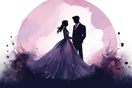 watercolor bride and groom on light backgroundの素材