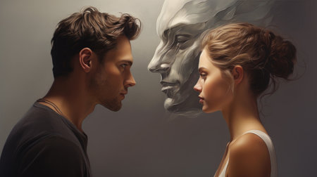 man and beautiful woman looking at each other, relationship, Ai Generated.の素材