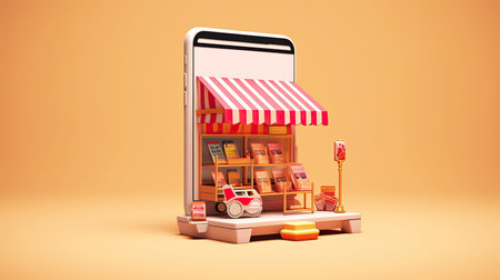 Store building. Online shopping concept. ai generatedの素材