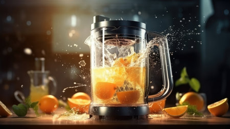 modern electric juicer with fruits on the kitchenの素材