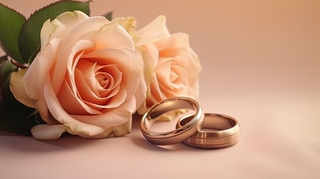 two wedding ring and flower on pastel background.の素材