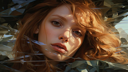 portrait of beautiful young woman with wavy hair.の素材