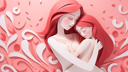 mother is cuddled by cute little daughter.の素材