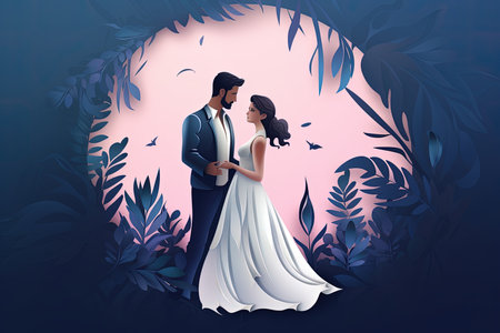 romantic bride and groom on light backgroundの素材