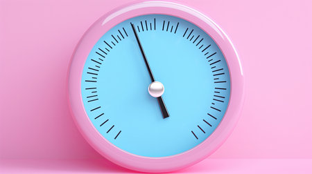 Pink gauge on pastel blue background with copy spaceの素材