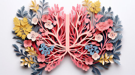 human lungs with pastel flowers, health and disease concept.の素材