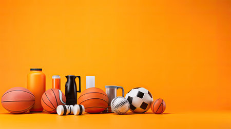 Sport equipment on yellow background.の素材
