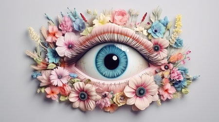 human eye organ with blooming colour flowersの素材