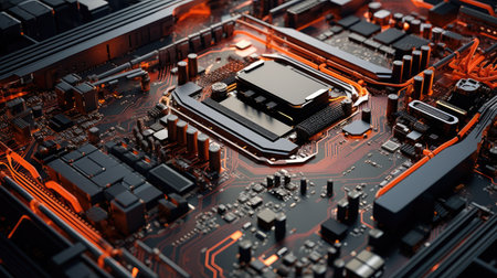 close-up of electronic computer hardware technology. Motherboard digital chip. ai generatedの素材