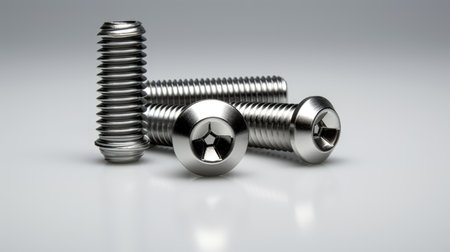 a lot of screws on grey background.の素材