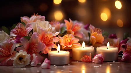 candles and flowers decoration for Diwali holidayの素材