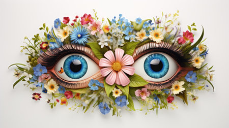 human eye organ with blooming colour flowersの素材
