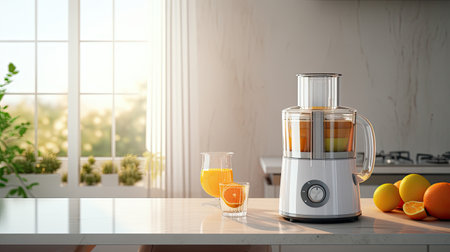 modern electric juicer with fruits on the kitchenの素材