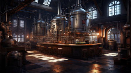 old factory of beer production, process, craft, ai generatedの素材