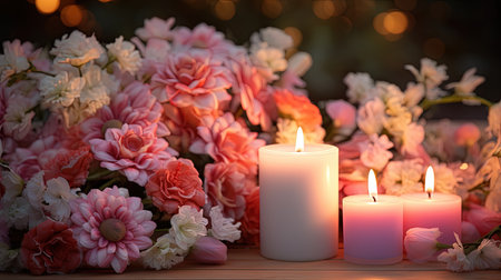 candles and flowers decoration for Diwali holidayの素材