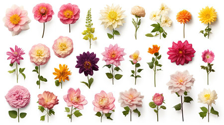 Set of different flowers isolated on white background.の素材