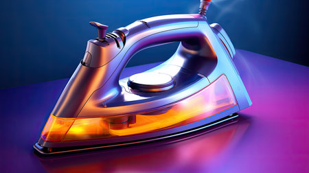 Steam iron on dark bright background, ai generatedの素材