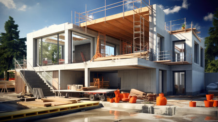 new house construction building process, ai generatedの素材