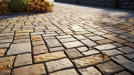 stone pavement texture. outdoor paving road at dayの素材