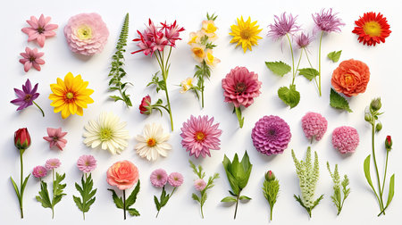 Set of different flowers isolated on white background.の素材
