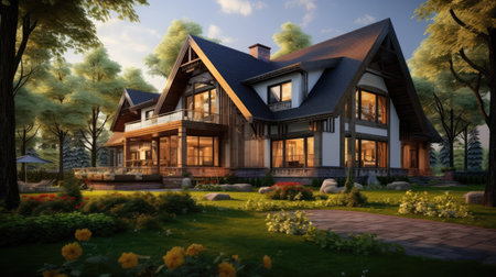 country house on the river process, ai generatedの素材