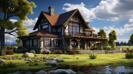 country house on the river process, ai generatedの素材