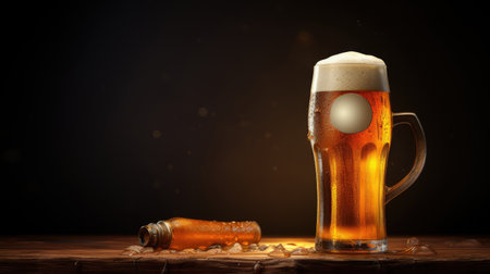Glass of fresh beer on a dark background. ai generatedの素材