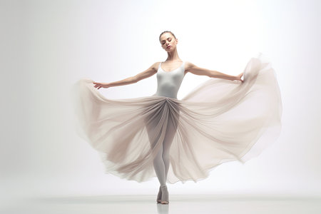 beautiful graceful classic ballerina dancing on studio background.の素材