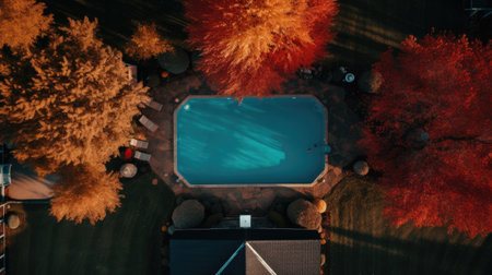 Modern house with swimming pool and deckの素材