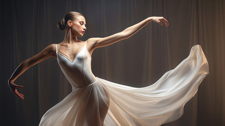 beautiful graceful classic ballerina dancing on studio background.の素材
