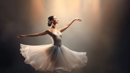 beautiful graceful classic ballerina dancing on studio background.の素材