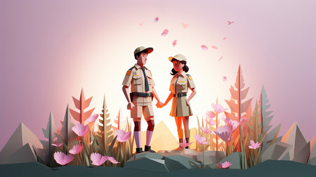 Happy Scout Day, Boy and girl together, paper cut designの素材