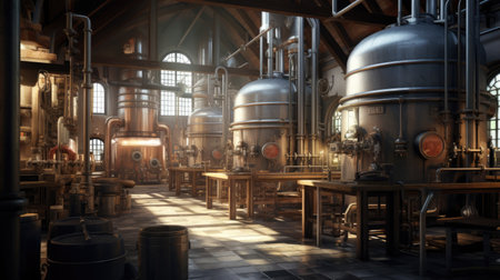 old factory of beer production, process, craft, ai generatedの素材