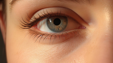 Female eye with long natural eyelashes. Close upの素材