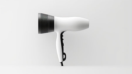white hair dryer isolated on white background.の素材
