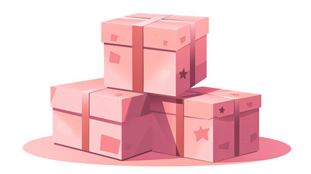 pile of pink cardboard carton gift boxes.の素材