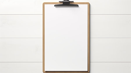 Clipboard with A4 paper on white background, mock upの素材