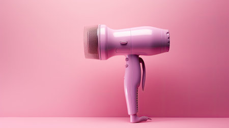 pink hair dryer isolated on pink background.の素材