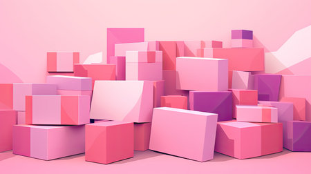 pile of pink cardboard carton gift boxes.の素材