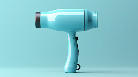 blue hair dryer isolated on blue background.の素材
