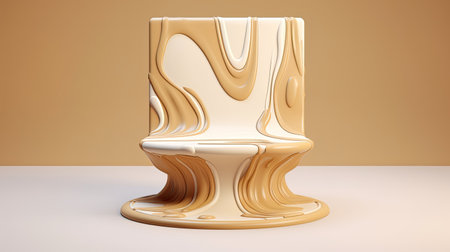 beige pedestal podium with liquid foundation splash swirl on light background, ai generatedの素材