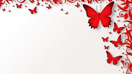Red butterfly on white background with copy spaceの素材