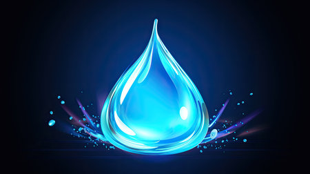 blue water drop on a black background.の素材