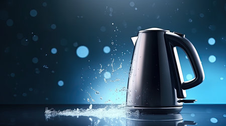 electric kettle on blue background with copy space.の素材