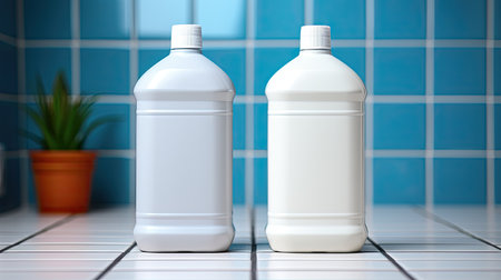 bottle of cleaning product for tile on tile bathroom background.の素材