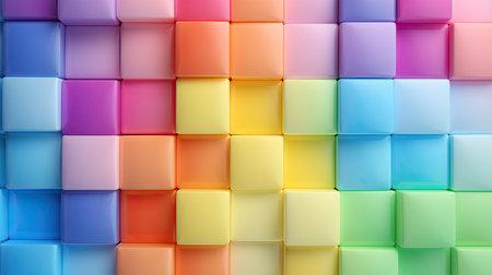 rainbow pastel wooden blocks background. texture with squaresの素材