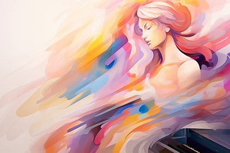 Watercolor elegant elegant beautiful woman with copy space. Soft pastel colors. ai generatedの素材