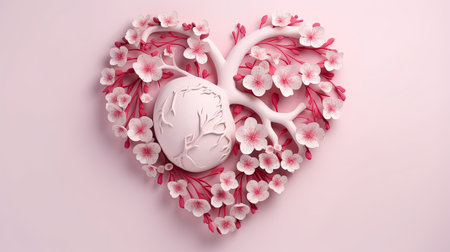 Heart with blooming flowers, health and disease concept.の素材