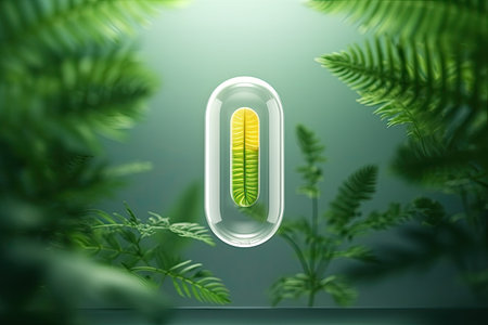 pill with herbal inside on light background, ai generatedの素材