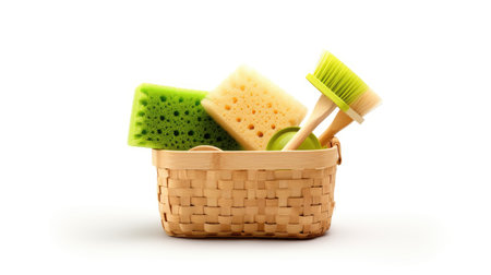 eco basket with cleaning eco brushes, sponges and ragの素材
